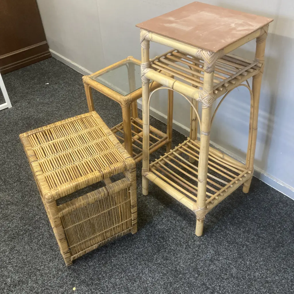 Cane Plant Stands x 2 & Cane Stool Image 1++