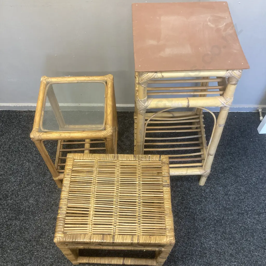 Cane Plant Stands x 2 & Cane Stool Image 1++