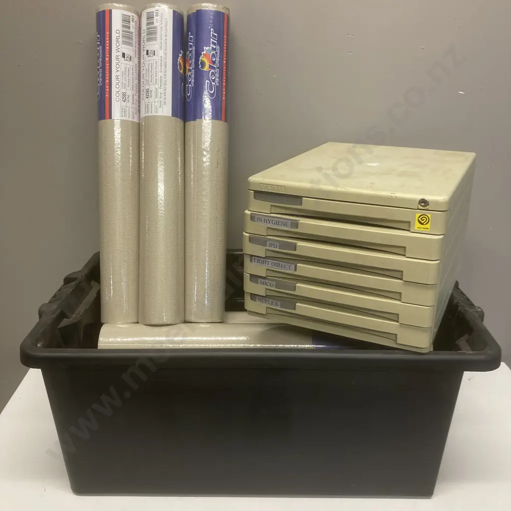 Lot of 14 Rolls of Wallpaper - Colour Your World 42585, Black Bin, Small Plastic Sorter Drawer Unit Image 1++
