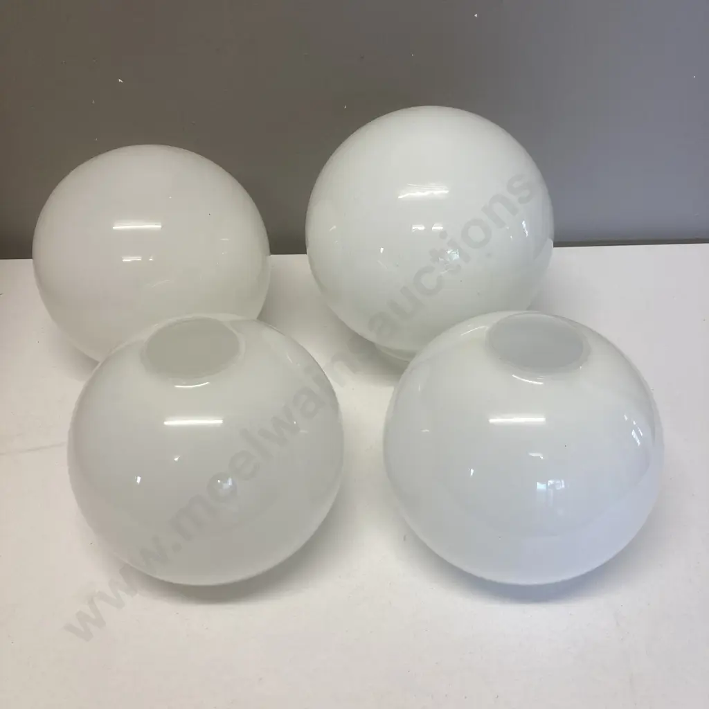 Lot of 4 Vintage White Glass Globe Light Shades Image 1++