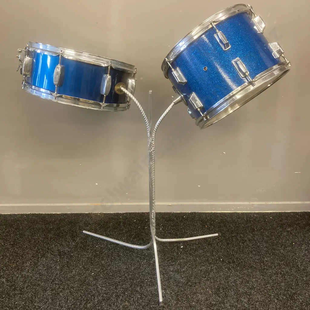 Drum Set - 2 Drums On A Painted Rebar Stand Image 1++