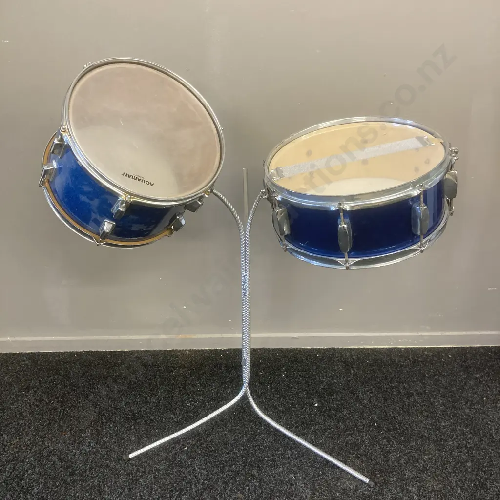 Drum Set - 2 Drums On A Painted Rebar Stand Image 1++