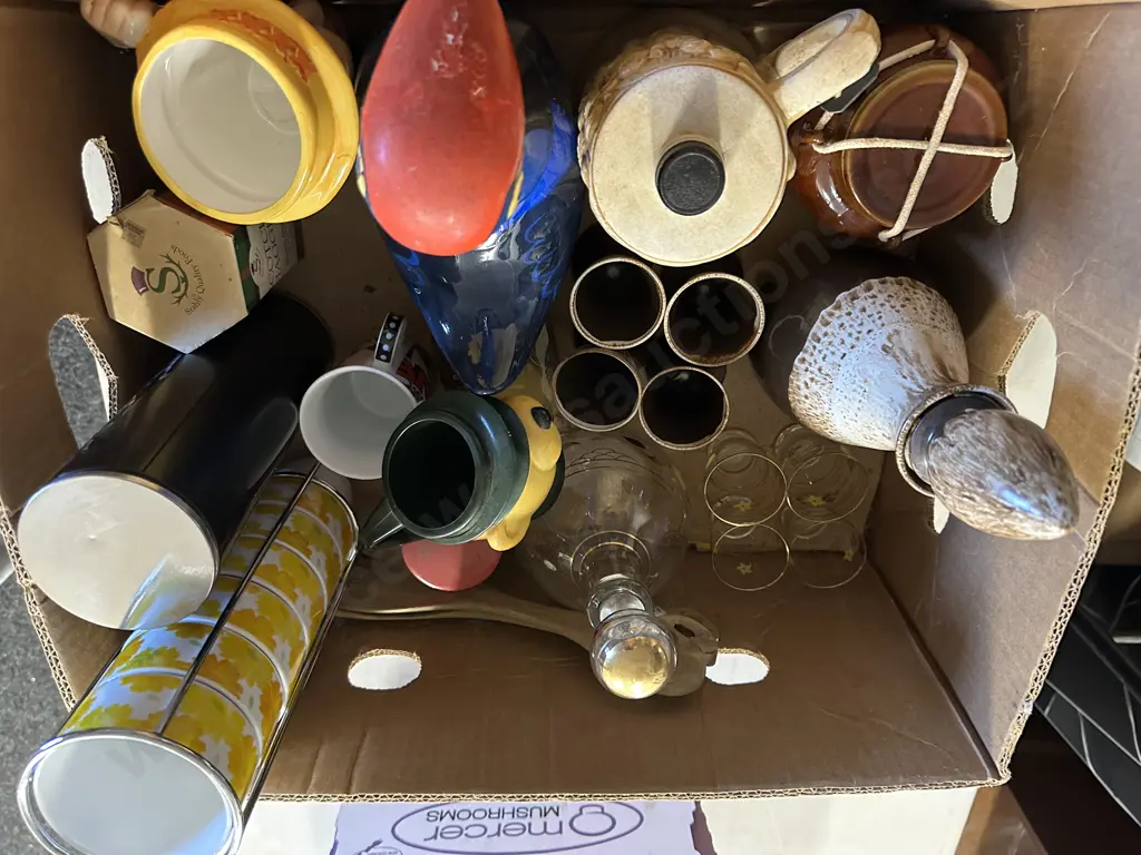 Box Of Decanters, Retro Cups, Ornament Etc Image 1++