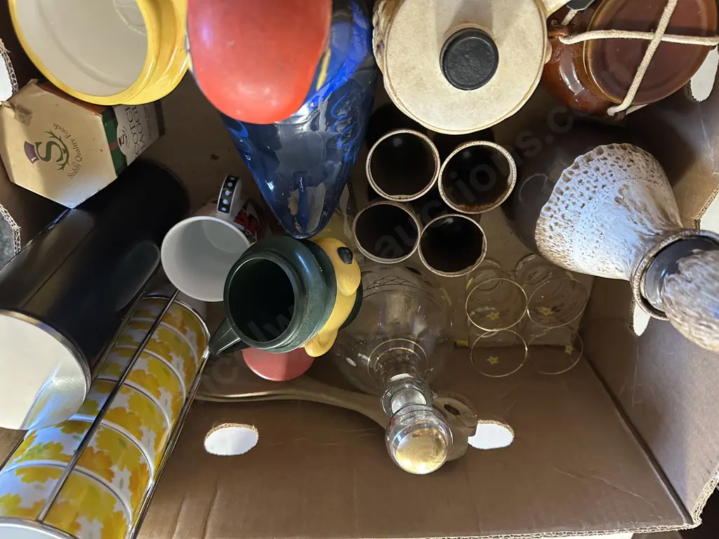 Box Of Decanters, Retro Cups, Ornament Etc Image 1++