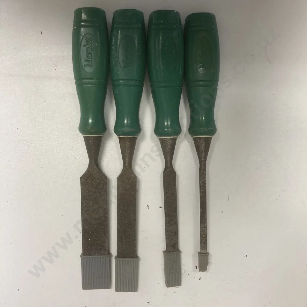 Marples 4 Piece Chisel Set - 6, 13, 19 & 25mm, Green Handles Image 1++