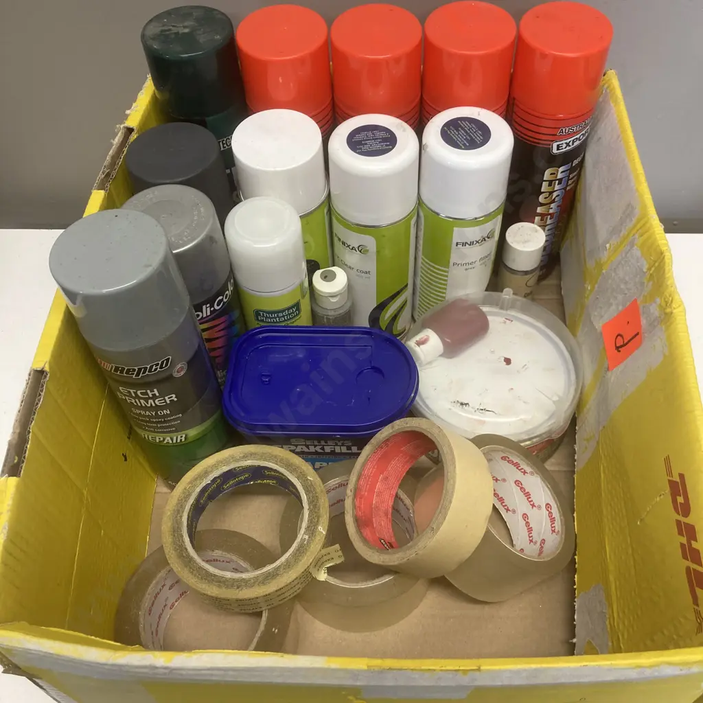 Box lot Paint, Degreaser, Tapes Etc Image 1++