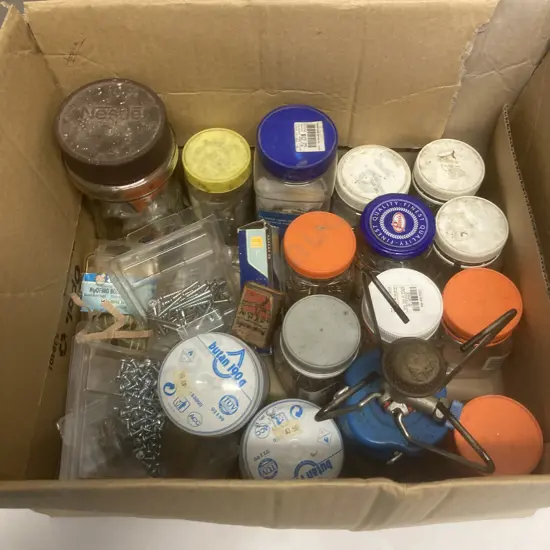 Box lot New & Used hardware, Gas Cooker & Cartridges Etc