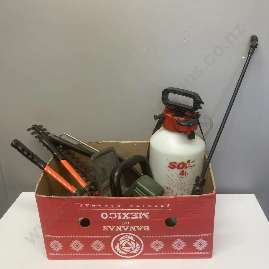 Box Lot Solo Sprayer, Hedge trimmer, Scissors, Garden Items Etc Image 1++