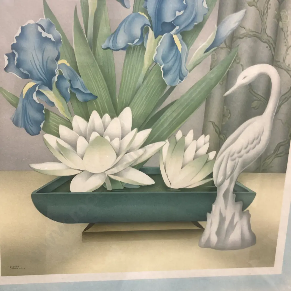 Vintage GOES Deco Art Glass Framed Print, 1940s, 46 x 38cm Image 1++
