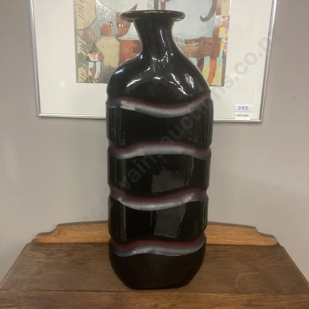 Vintage Natuzzi Italia Red/Purple Large Art Glass Vase, Modern Style With Chiseled Look, Felt Bottom, 47 x 18cm, Rare Image 1++