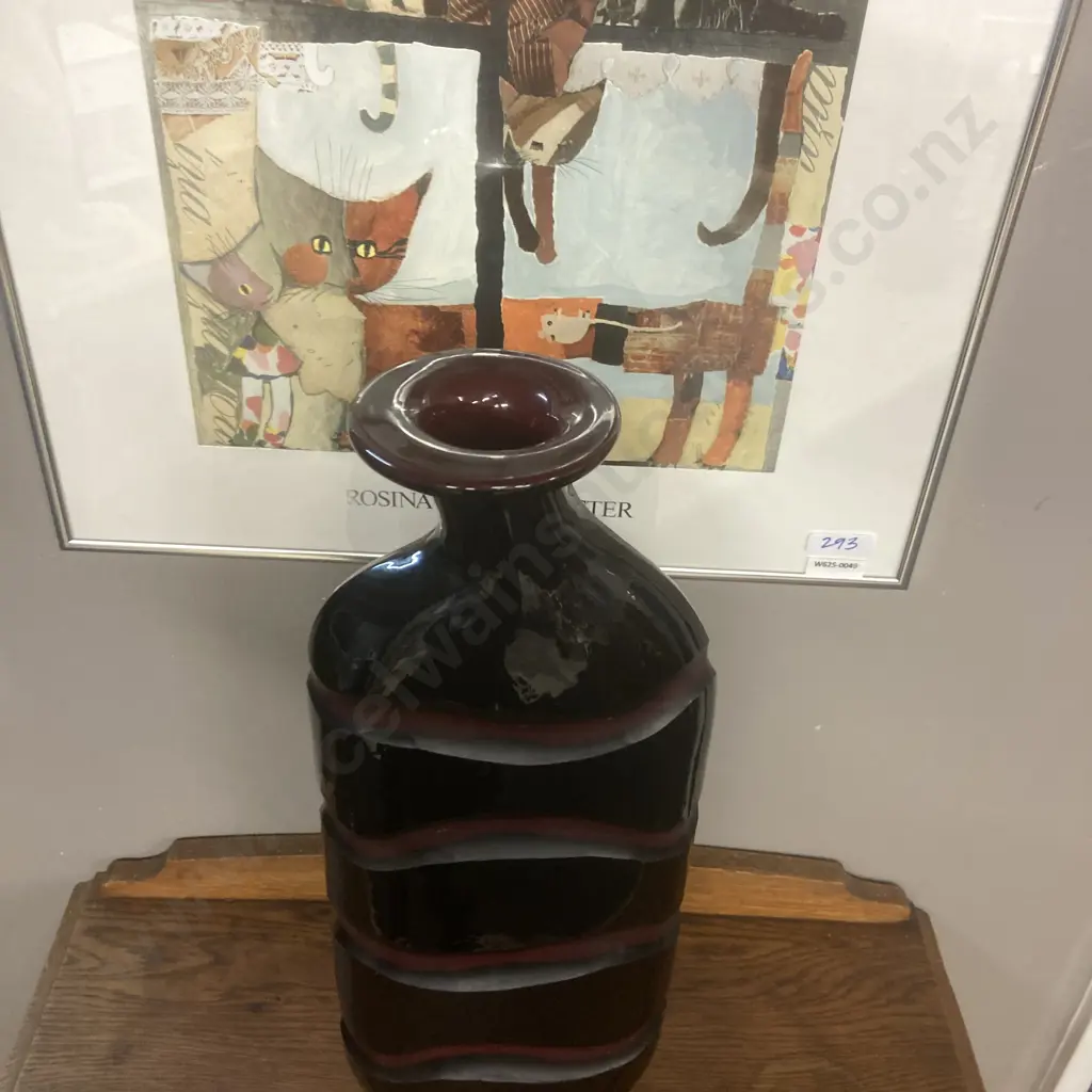 Vintage Natuzzi Italia Red/Purple Large Art Glass Vase, Modern Style With Chiseled Look, Felt Bottom, 47 x 18cm, Rare Image 1++