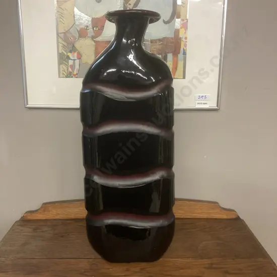 Vintage Natuzzi Italia Red/Purple Large Art Glass Vase, Modern Style With Chiseled Look, Felt Bottom, 47 x 18cm, Rare