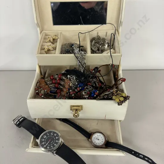 Assorted Costume Jewellery In Cream Jewellery Case