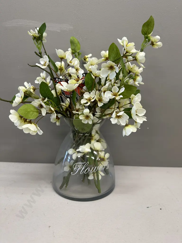 Glass Vase With Faux Flowers, H40cm Image 1++