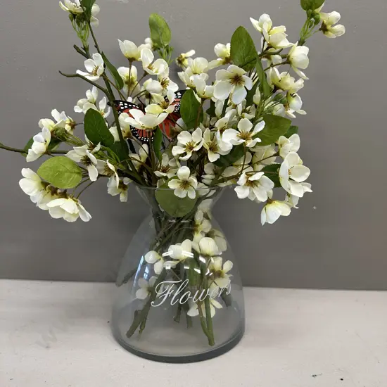 Glass Vase With Faux Flowers, H40cm