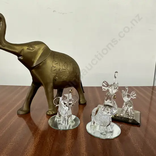 Selection Of Animal Figurines Including Brass Elephant Etc 