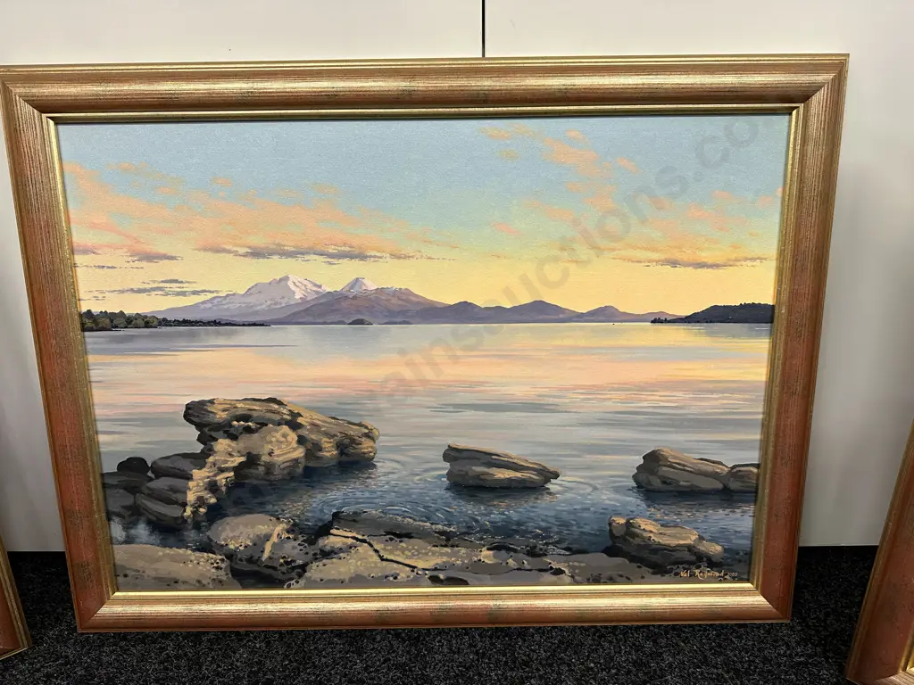 "Lake Taupo - Shoreline Images" by Val Raymond, Triptych, Oil on Canvas, Three Panels All Signed, 59 x 44 & 59 x 79cm Image 1++