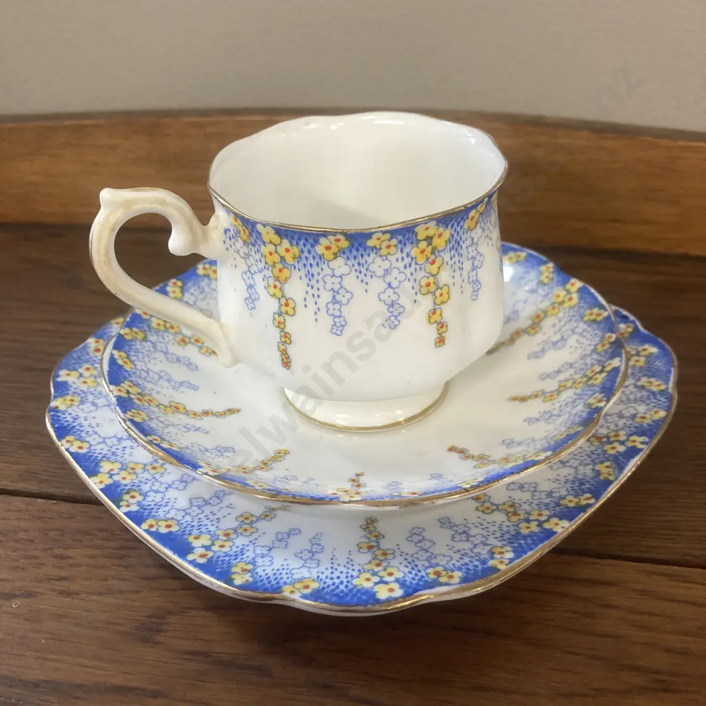 Vintage 1920's Royal Albert Crown China "April Showers" Trio With a Vintage Aynsley Bone China Ruby Red & Gilt Trio Image 1++