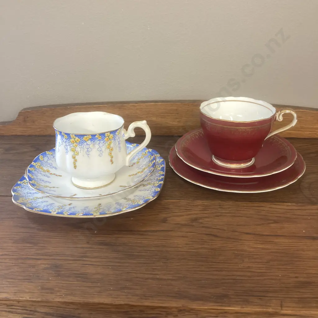 Vintage 1920's Royal Albert Crown China "April Showers" Trio With a Vintage Aynsley Bone China Ruby Red & Gilt Trio Image 1++