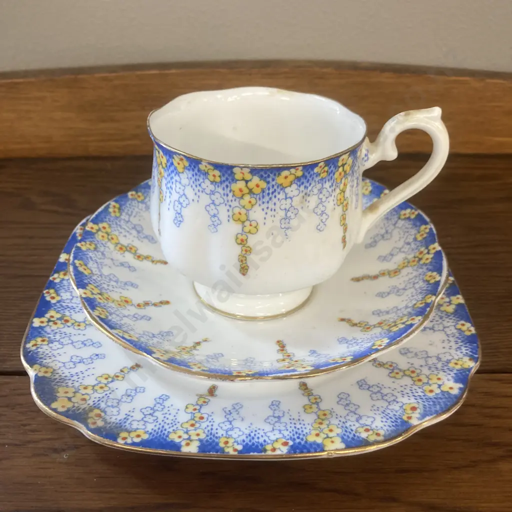 Vintage 1920's Royal Albert Crown China "April Showers" Trio With a Vintage Aynsley Bone China Ruby Red & Gilt Trio Image 1++