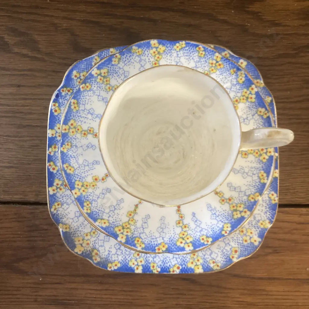 Vintage 1920's Royal Albert Crown China "April Showers" Trio With a Vintage Aynsley Bone China Ruby Red & Gilt Trio Image 1++