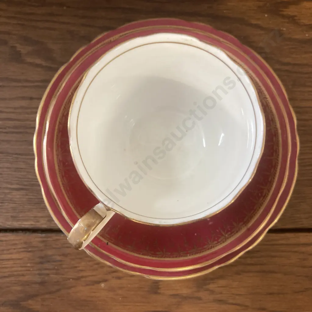 Vintage 1920's Royal Albert Crown China "April Showers" Trio With a Vintage Aynsley Bone China Ruby Red & Gilt Trio Image 1++