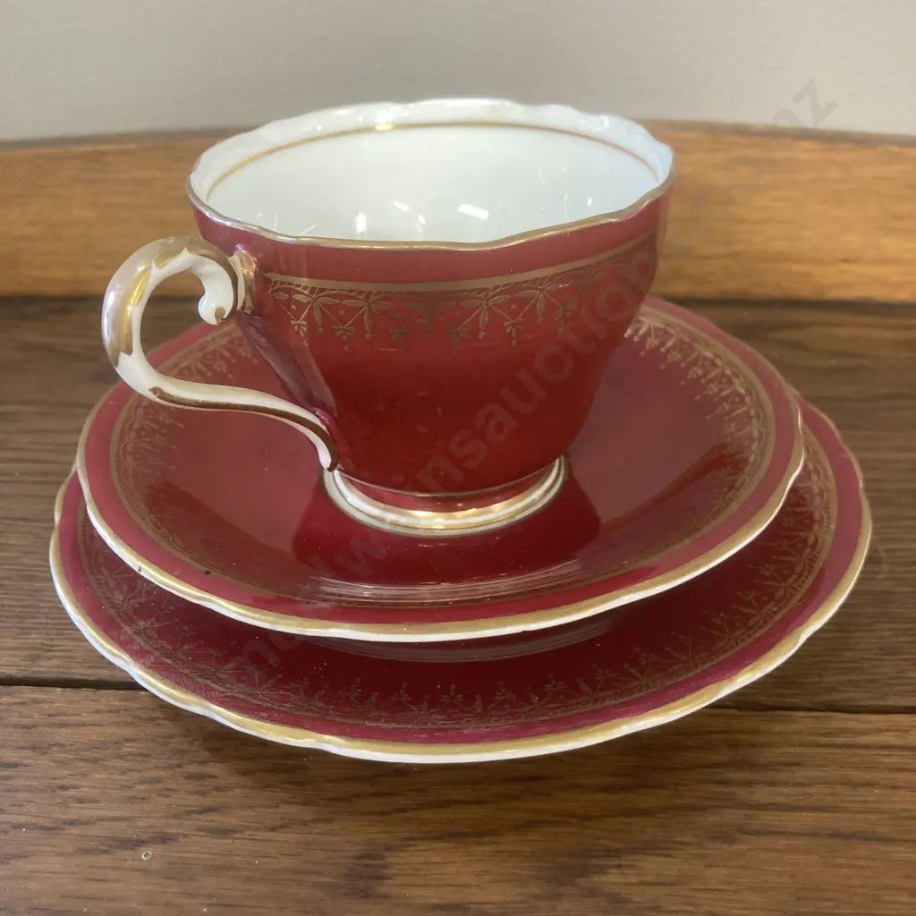 Vintage 1920's Royal Albert Crown China "April Showers" Trio With a Vintage Aynsley Bone China Ruby Red & Gilt Trio Image 1++