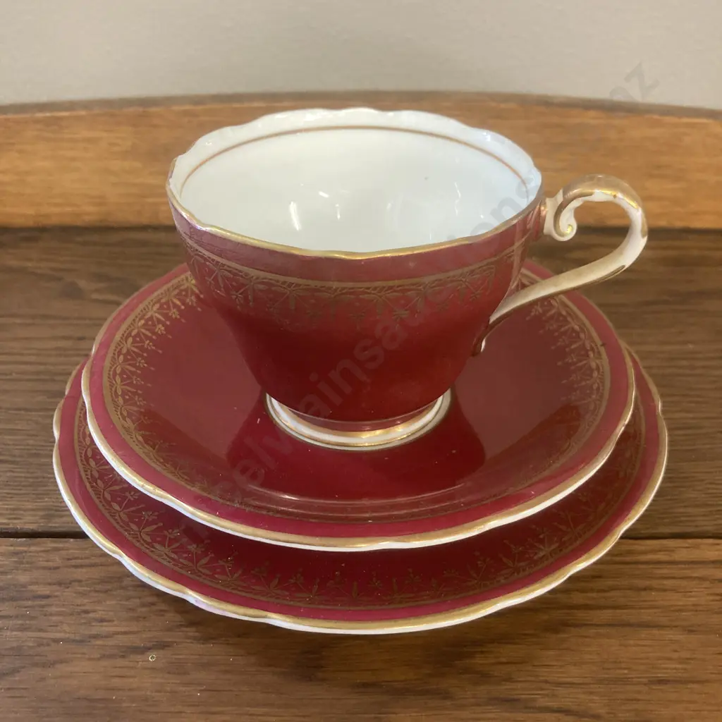 Vintage 1920's Royal Albert Crown China "April Showers" Trio With a Vintage Aynsley Bone China Ruby Red & Gilt Trio Image 1++