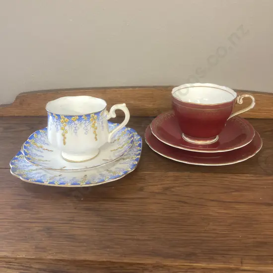 Vintage 1920's Royal Albert Crown China "April Showers" Trio With a Vintage Aynsley Bone China Ruby Red & Gilt Trio