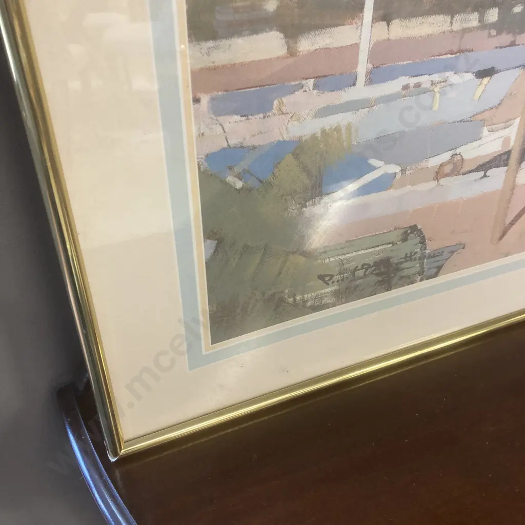 Vintage Framed Glazed Print by Paul Mathenia Titled 'Dockside Village' 56 x 71cm Image 1++
