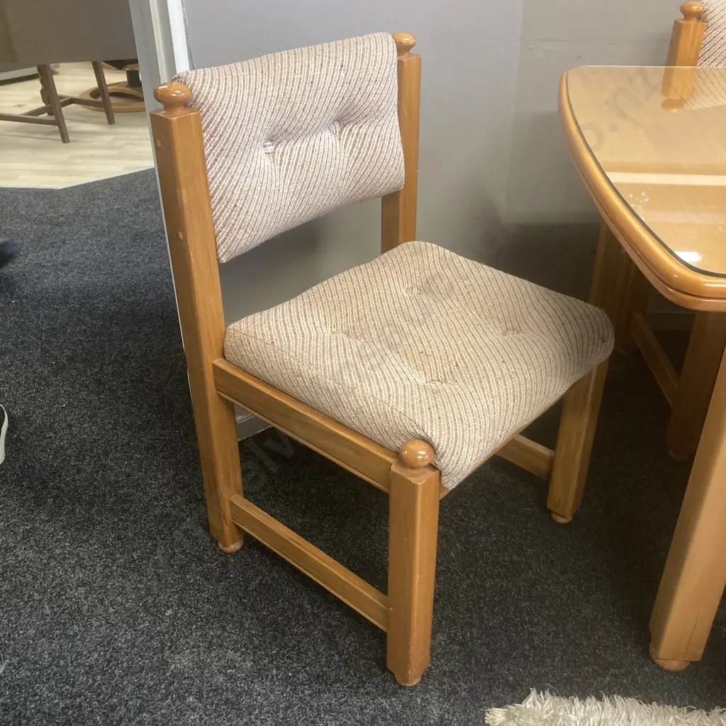 Rimu Extension Dining Table With Glass Top & 6 Brown & Cream Fabric Covered Chairs, H74 W159 D99cm Image 1++