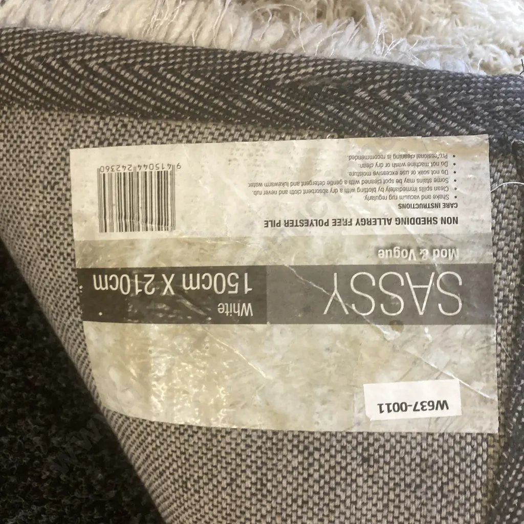 Sassy Brand White Shaggy Floor Rug, 150 x 210cm Image 1++
