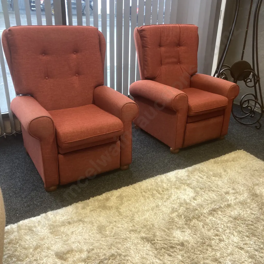 Lounge Suite - 2 Seater Couch With 2 Recliner Chairs, Rusty Red Colour Warwick Fabric Image 1++