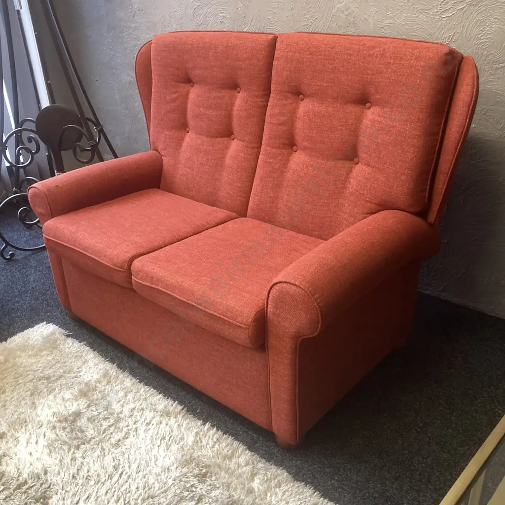 Lounge Suite - 2 Seater Couch With 2 Recliner Chairs, Rusty Red Colour Warwick Fabric Image 1++