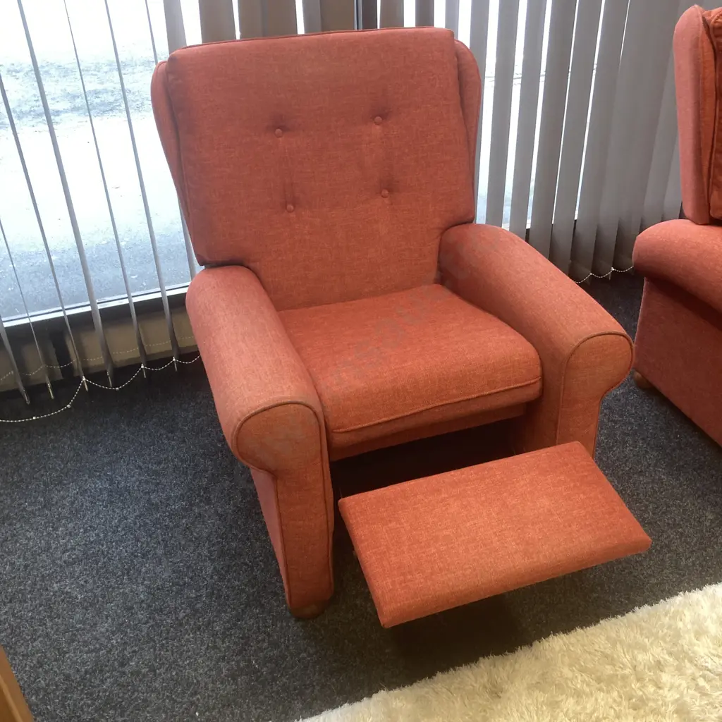 Lounge Suite - 2 Seater Couch With 2 Recliner Chairs, Rusty Red Colour Warwick Fabric Image 1++