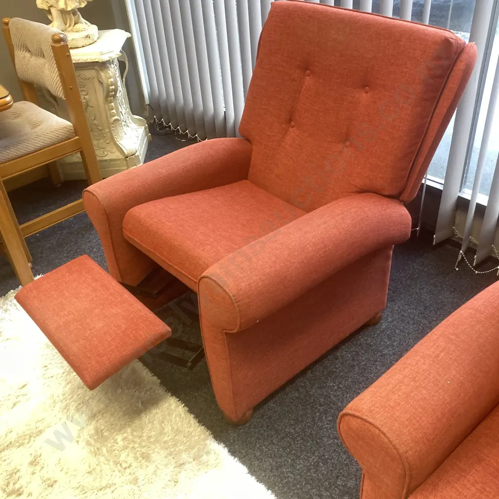 Lounge Suite - 2 Seater Couch With 2 Recliner Chairs, Rusty Red Colour Warwick Fabric Image 1++