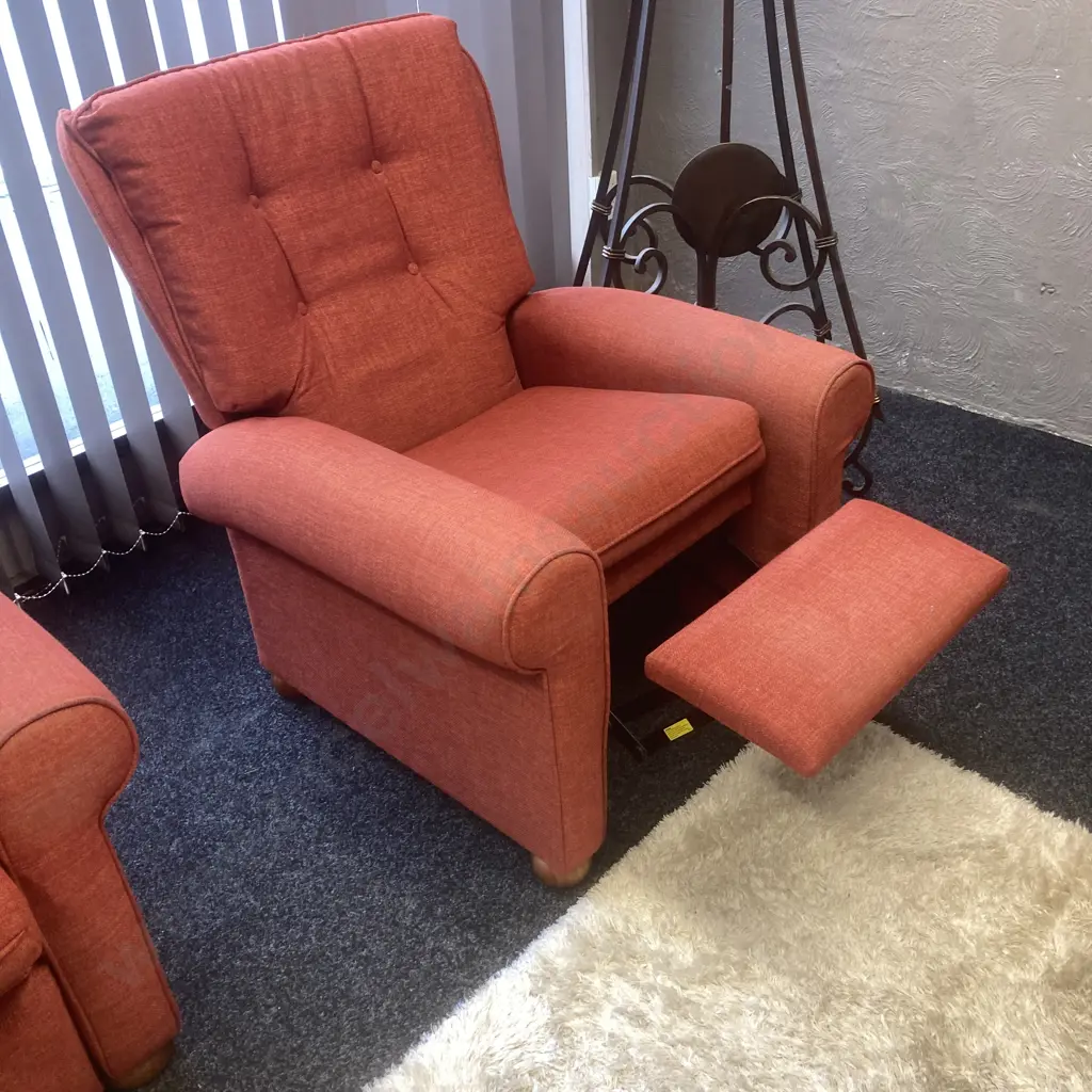 Lounge Suite - 2 Seater Couch With 2 Recliner Chairs, Rusty Red Colour Warwick Fabric Image 1++