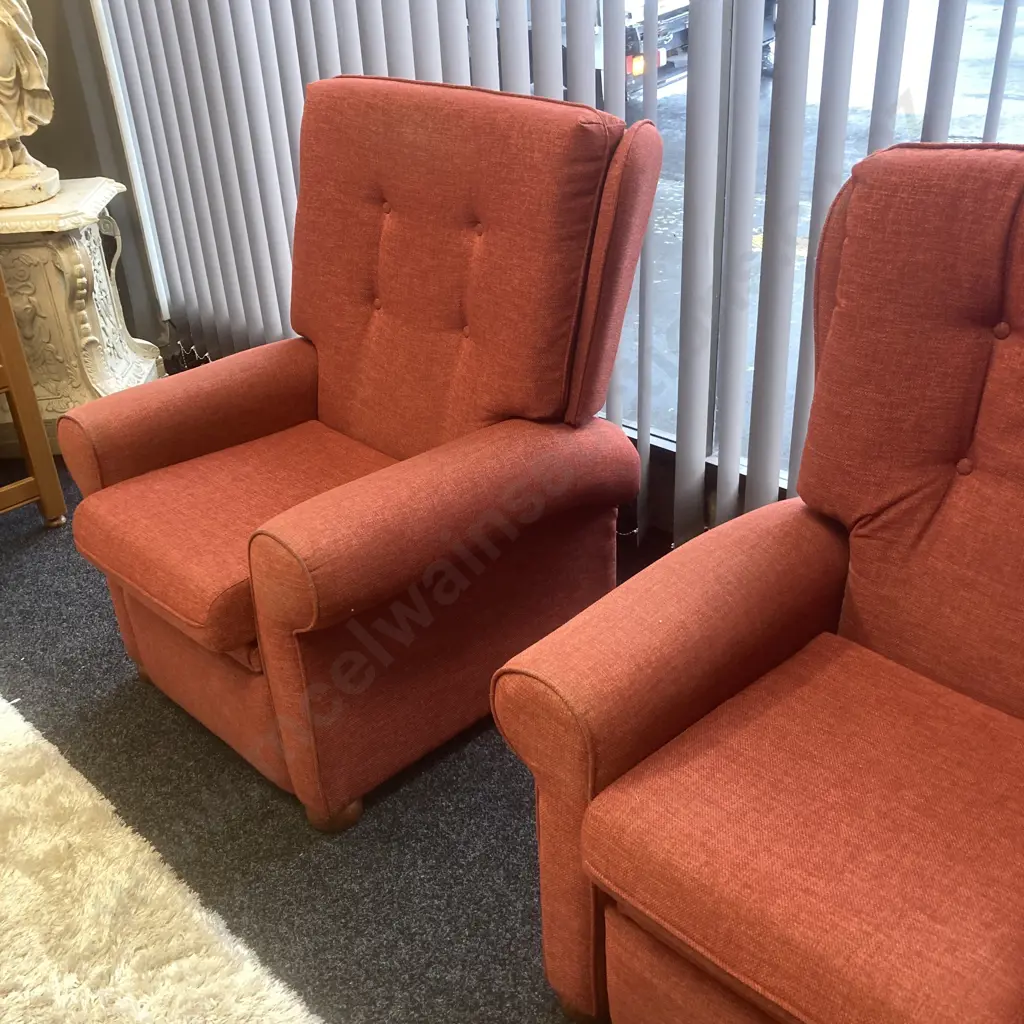 Lounge Suite - 2 Seater Couch With 2 Recliner Chairs, Rusty Red Colour Warwick Fabric Image 1++