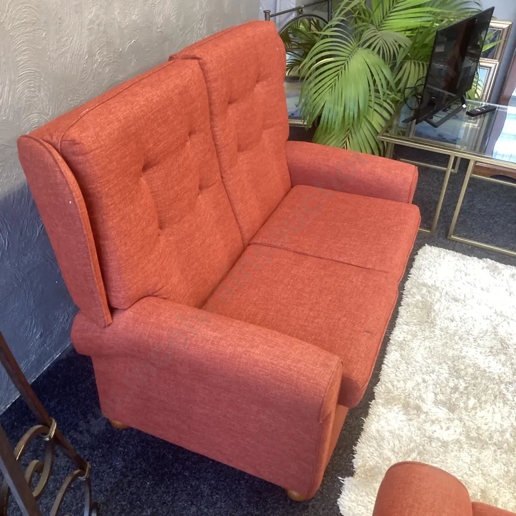 Lounge Suite - 2 Seater Couch With 2 Recliner Chairs, Rusty Red Colour Warwick Fabric Image 1++