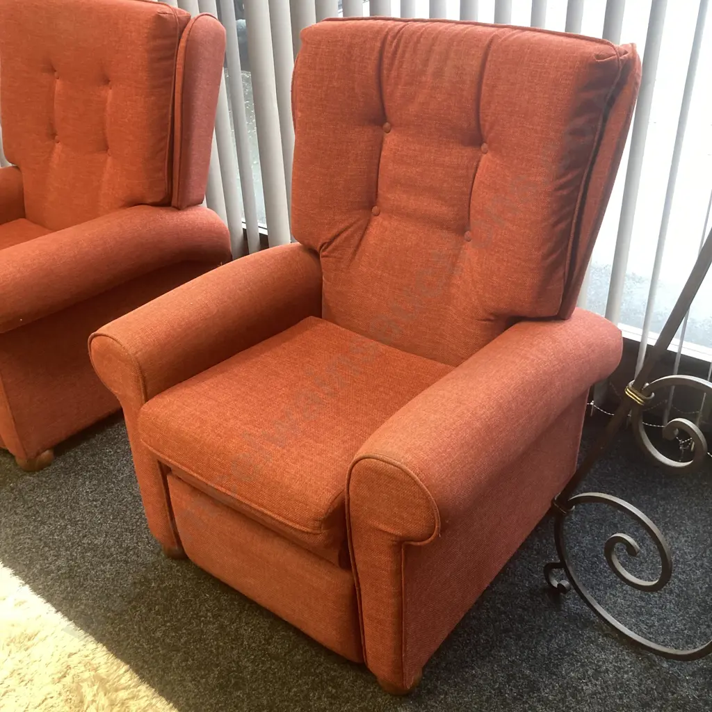 Lounge Suite - 2 Seater Couch With 2 Recliner Chairs, Rusty Red Colour Warwick Fabric Image 1++