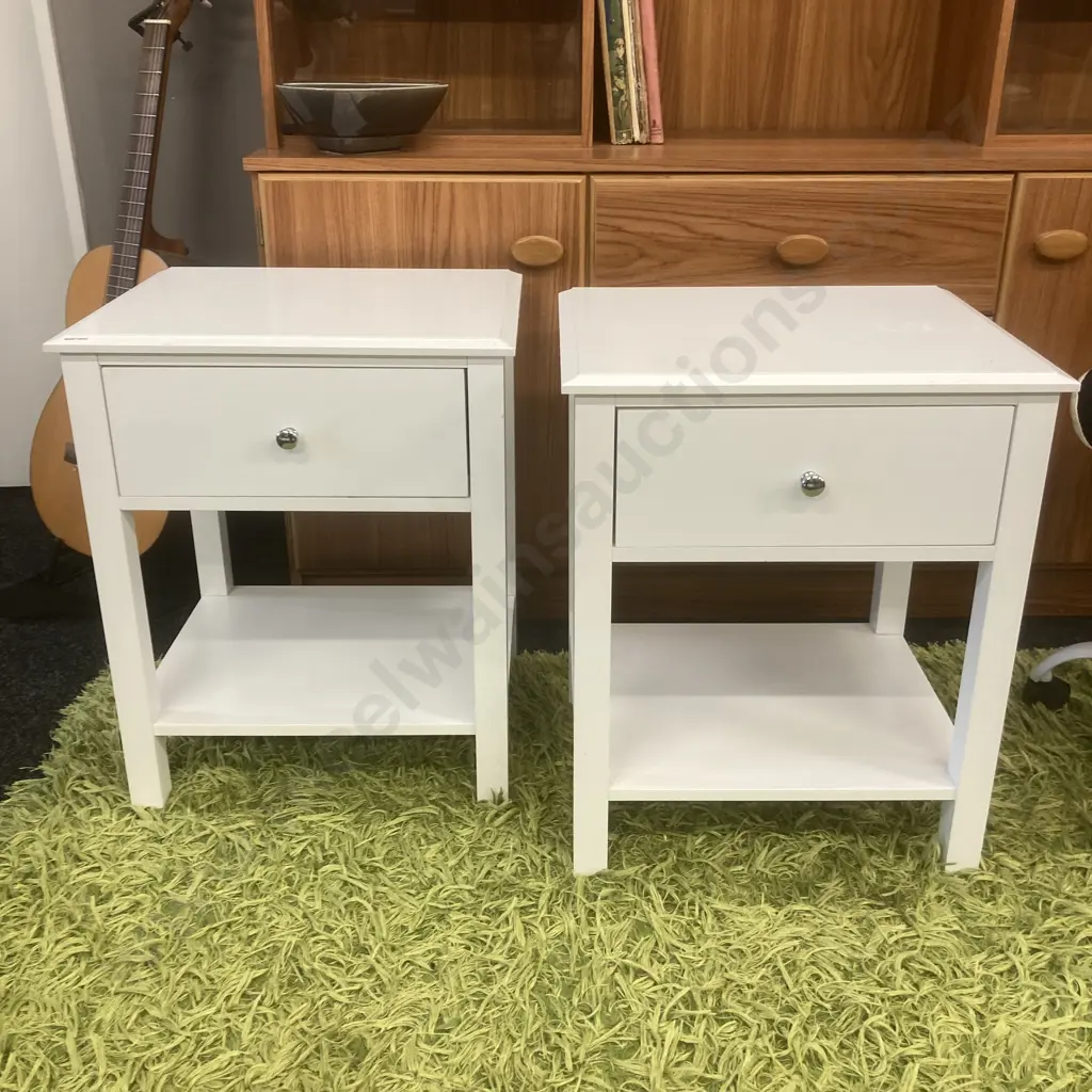 Pair of White Single Drawer Bedsides, H58 W48 D40cm Image 1++