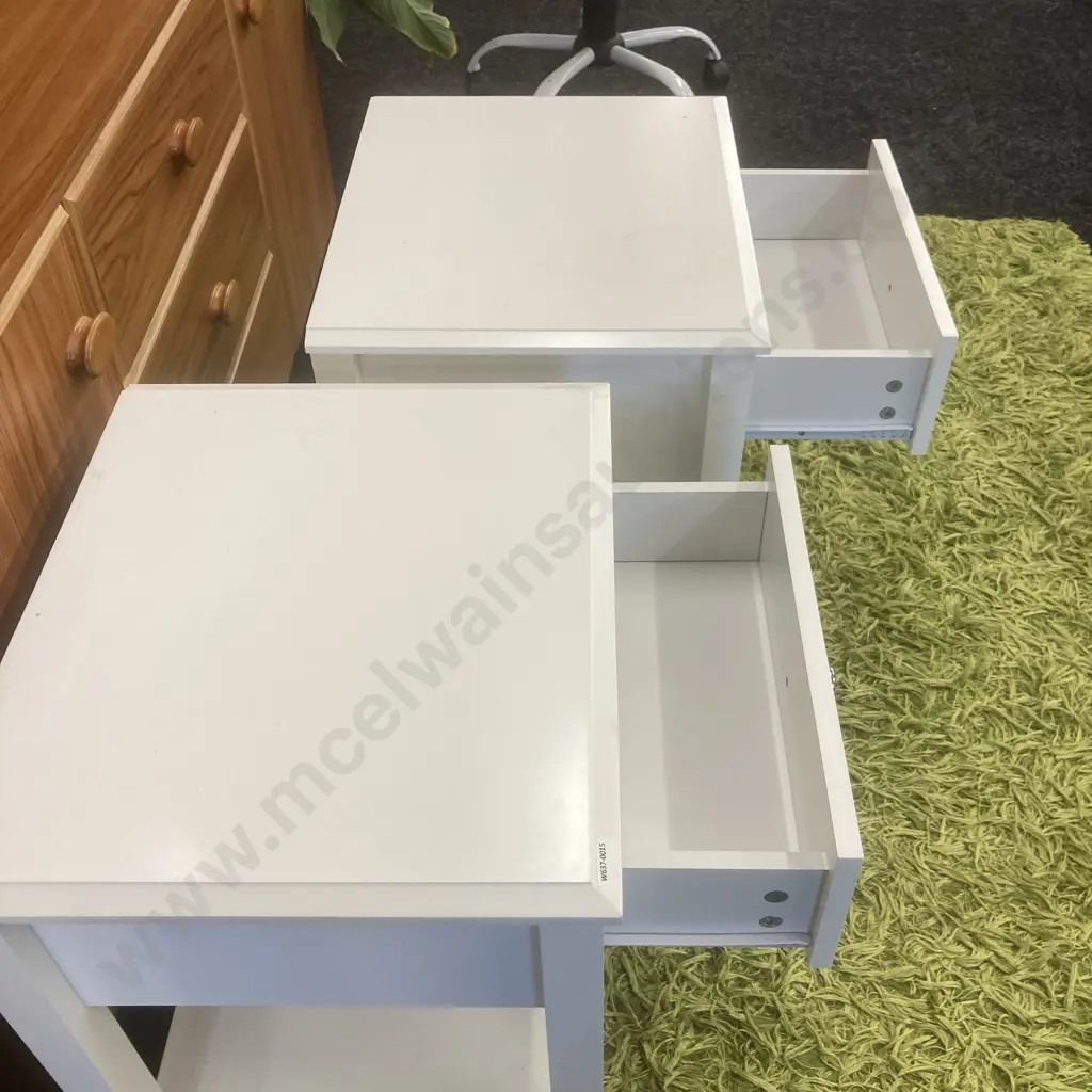 Pair of White Single Drawer Bedsides, H58 W48 D40cm Image 1++
