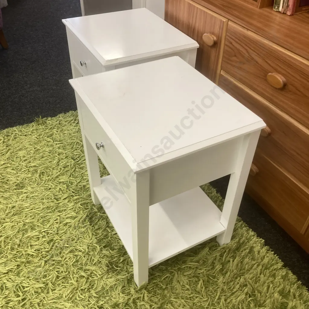 Pair of White Single Drawer Bedsides, H58 W48 D40cm Image 1++