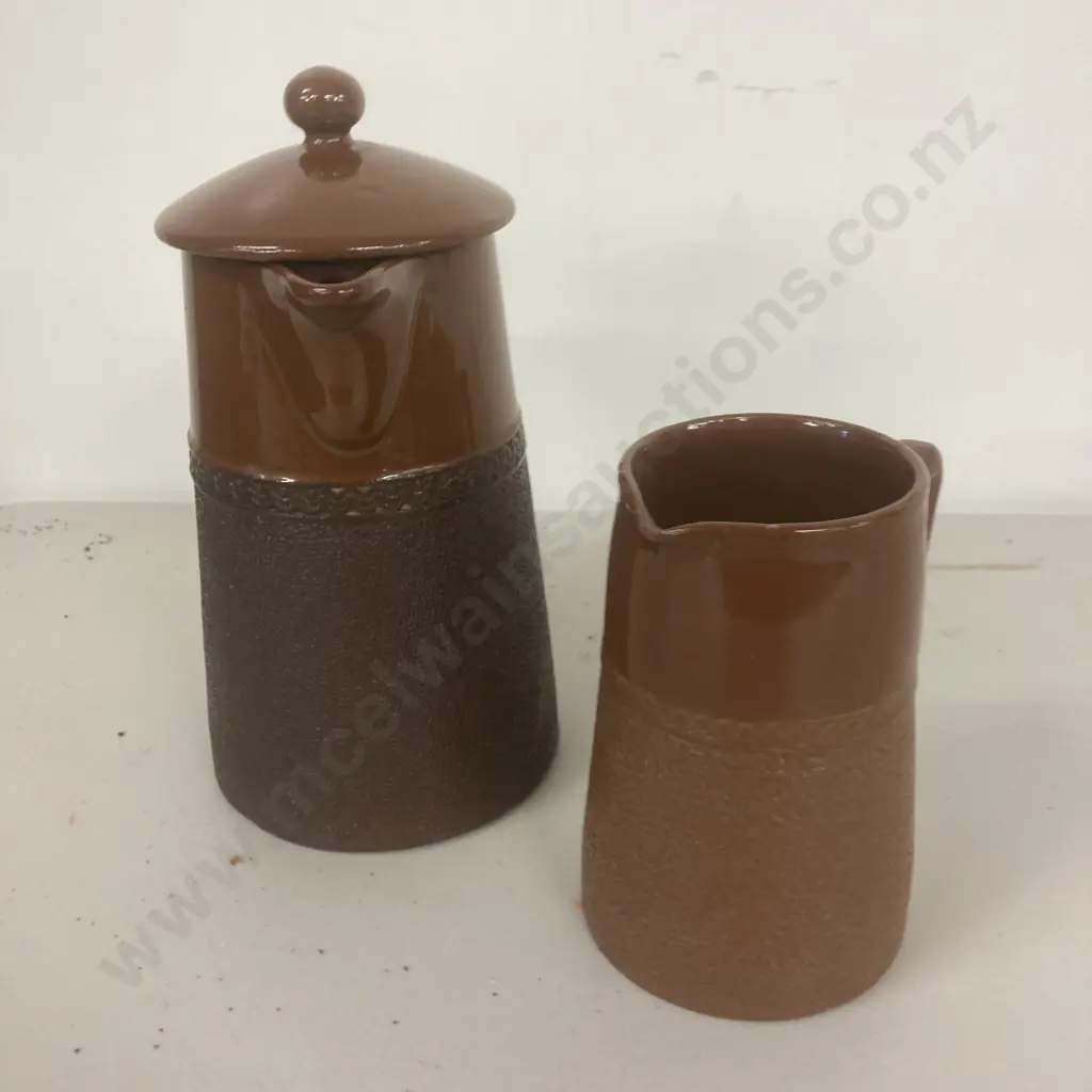 Vintage Langley Mill Brown Glazed Coffee Pot & Creamer Image 1++