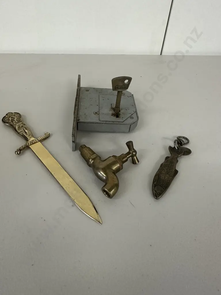 Vintage Items Including Letter Opener, Lock & Key Etc Image 1++