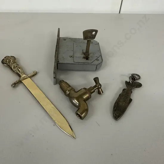 Vintage Items Including Letter Opener, Lock & Key Etc