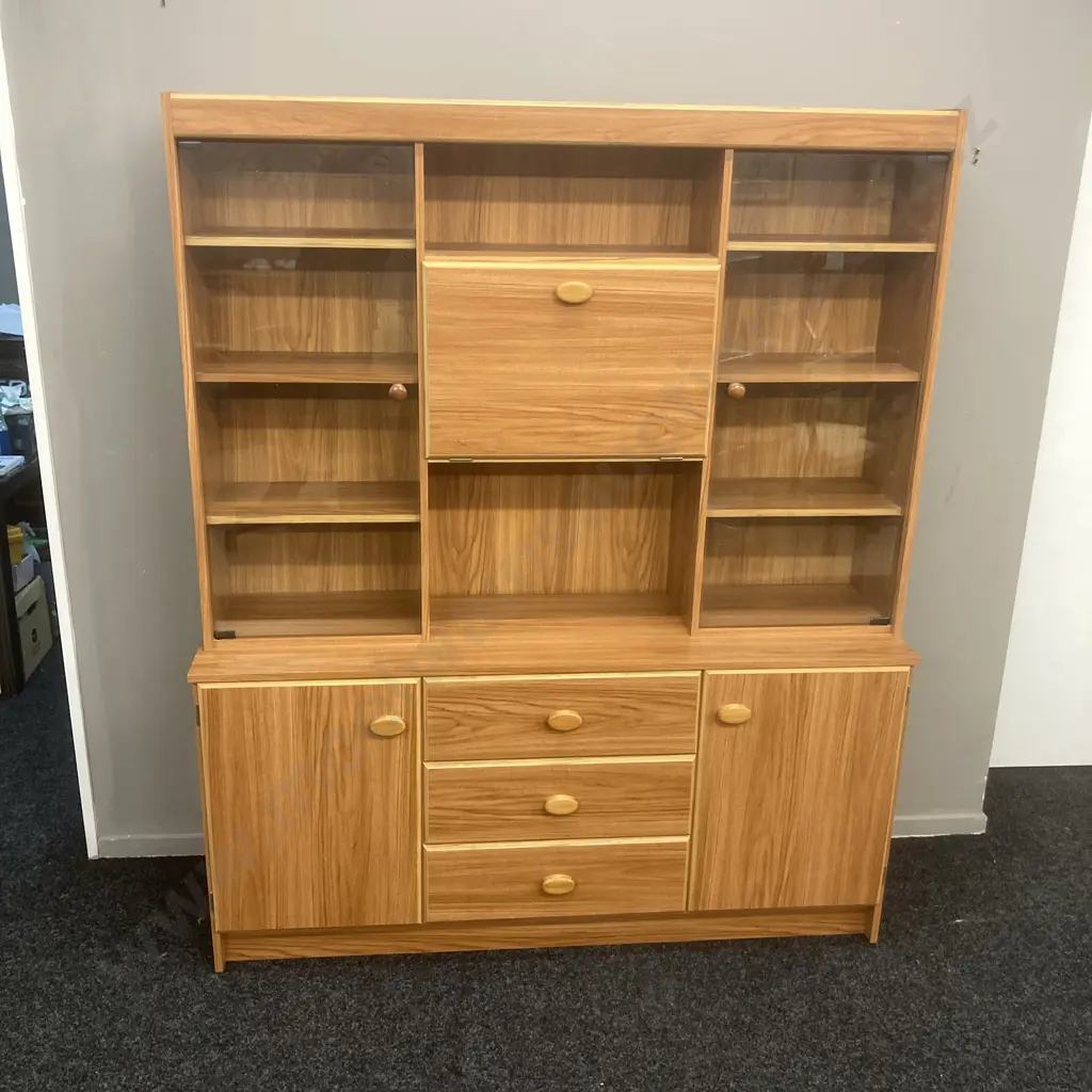 Laminated Wall Cabinet, 2 Glass Doors, 4 Drawers In Base, 2 Piece, H179 W147 D39.5cm Image 1++