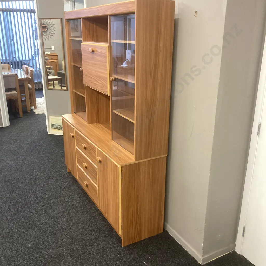 Laminated Wall Cabinet, 2 Glass Doors, 4 Drawers In Base, 2 Piece, H179 W147 D39.5cm Image 1++