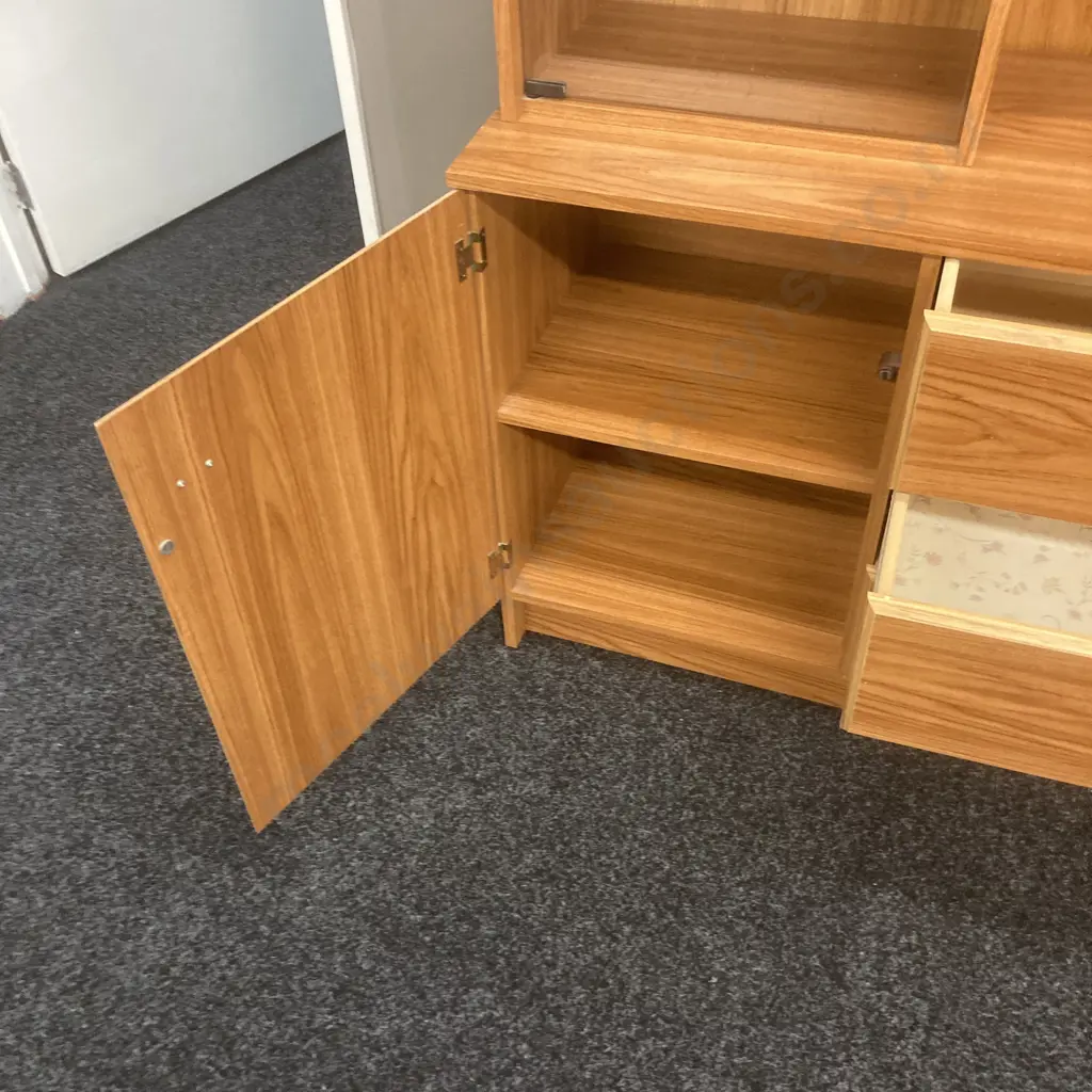 Laminated Wall Cabinet, 2 Glass Doors, 4 Drawers In Base, 2 Piece, H179 W147 D39.5cm Image 1++