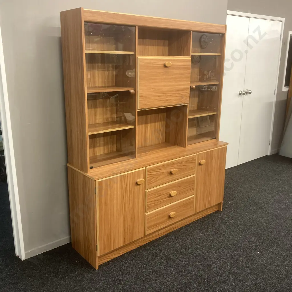 Laminated Wall Cabinet, 2 Glass Doors, 4 Drawers In Base, 2 Piece, H179 W147 D39.5cm Image 1++